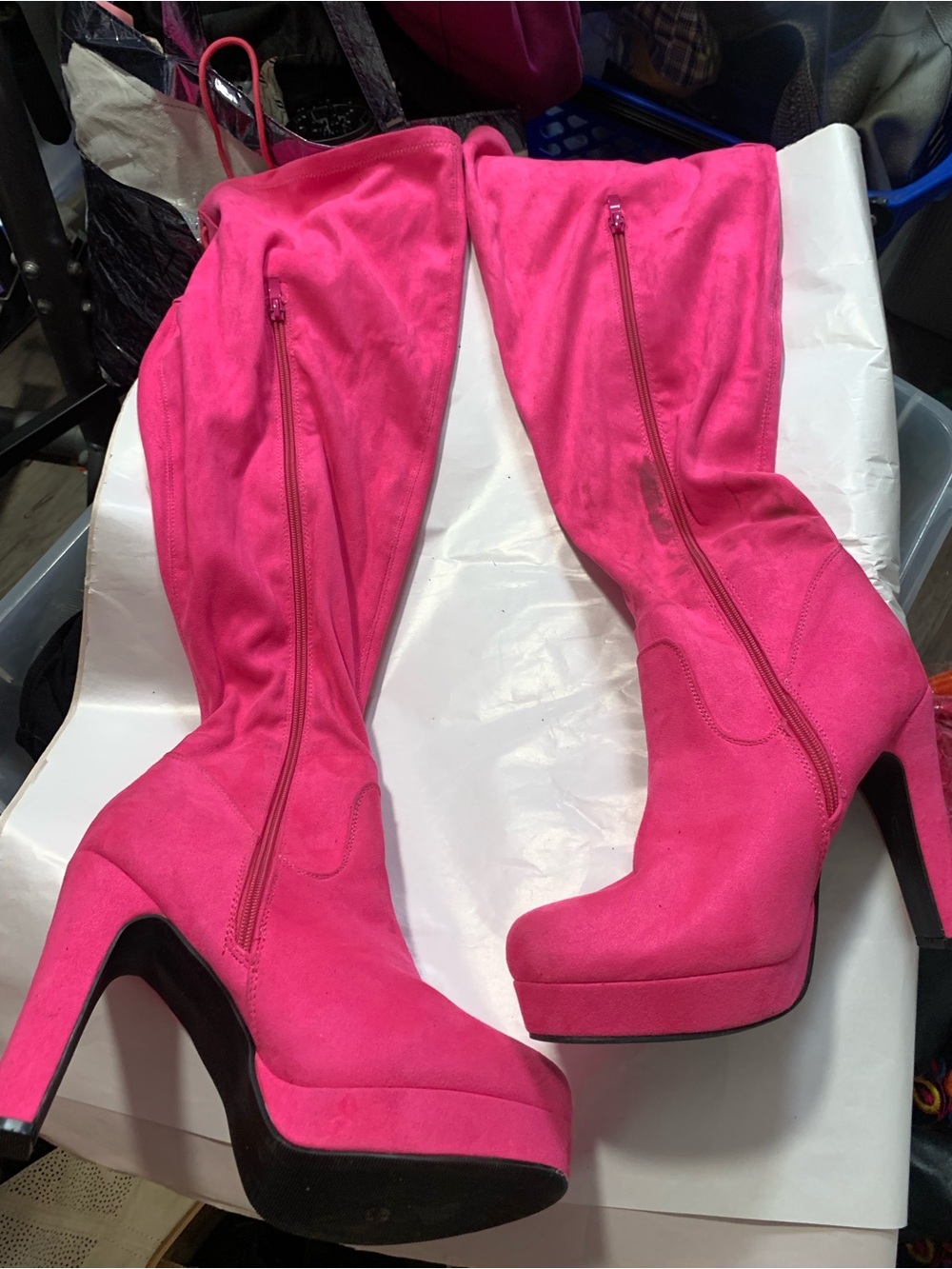torrid Hot Pink Suede Over-the-Knee Platform Boots with Side Zipper